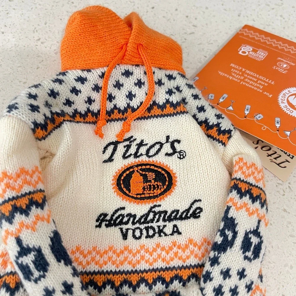 NEW Titos Handmade Vodka Bottle Sweater Hoodie‎ Fair Isle Vodka For Dog People